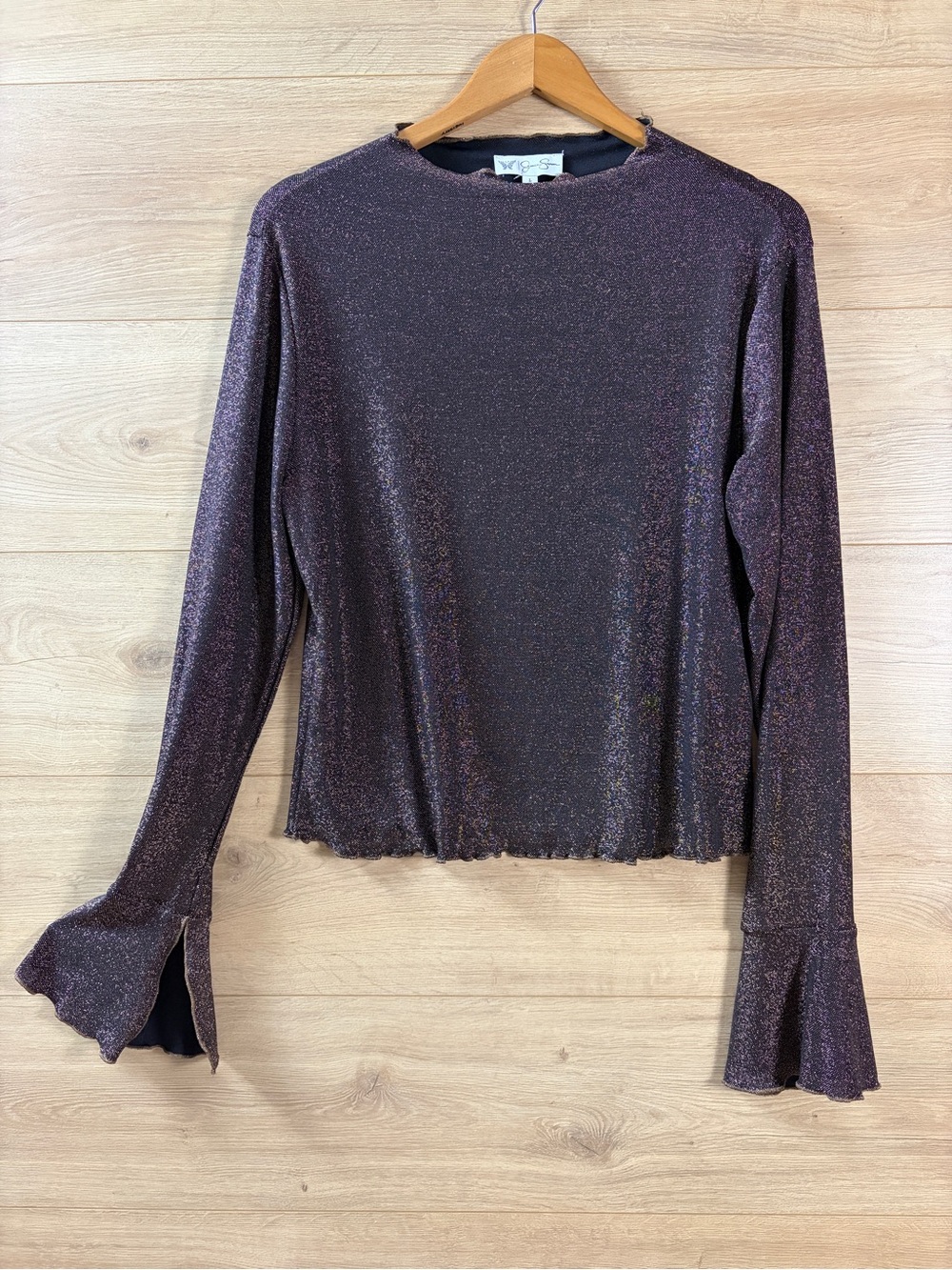 Jessica Simpson Bronze Sparkle Long-Sleeve Top with Bell Cuffs Large